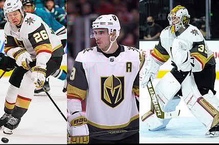 Vegas Golden Knights Mattias Janmark, Reilly Smith, Laurent Brossoit (Photos- Vegas Hockey Now)