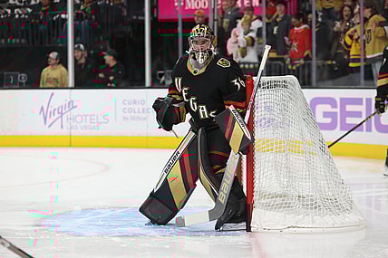 Logan Thompson, Vegas Golden Knights reverse retro (Photo- Vegas Golden Knights via Twitter)
