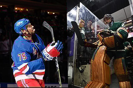 Ryan Reaves and Marc-Andre Fleury (Photos- Minnesota Wild and New York Rangers via Twitter)