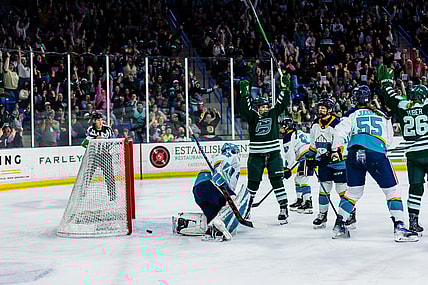 Boston Fleet forward Ella Huber celebrates with rookie Abby Newhook after scoring a goal against the New York Sirens to put Boston up 2-0.