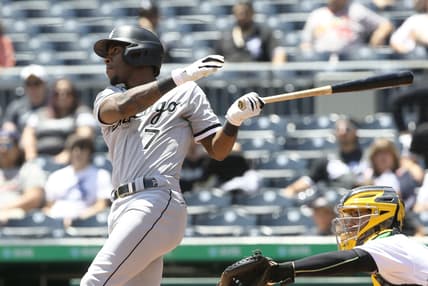 Jun 23, 2021; Pittsburgh, Pennsylvania, USA;  Chicago White Sox shortstop Tim Anderson (7) hits an RBI double against the Pittsburgh Pirates during the second inning at PNC Park. Mandatory Credit: Charles LeClaire-USA TODAY Sports