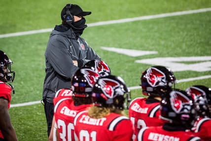 Ball State's head coach Mike Neu during their game against Northern Illinois at Scheumann Stadium Wednesday, Nov. 18, 2020.