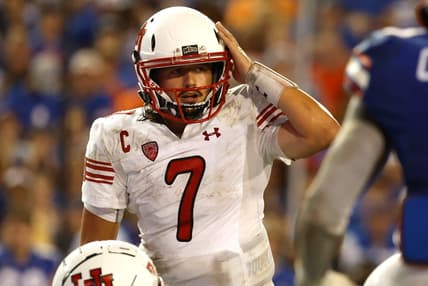 Sep 3, 2022; Gainesville, Florida, USA; Utah Utes quarterback Cameron Rising (7) against the Florida Gators during the second half at Steve Spurrier-Florida Field. Mandatory Credit: Kim Klement-USA TODAY Sports
