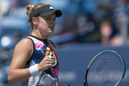 Aug 17, 2022; Cincinnati, OH, USA; Caty McNally (USA) reacts to a point during her match against Ons Jabeur (TUN) at the Western & Southern Open at the at the Lindner Family Tennis Center. Mandatory Credit: Susan Mullane-USA TODAY Sports