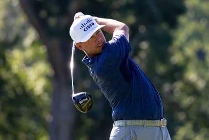 Aug 18, 2022; Wilmington, Delaware, USA; Chez Reavie plays his shot from the third tee during the first round of the BMW Championship golf tournament. Mandatory Credit: Bill Streicher-USA TODAY Sports