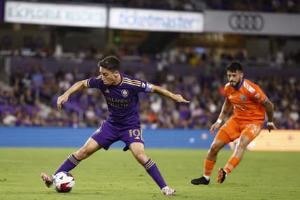 Mar 4, 2023; Orlando, Florida, USA; Orlando City midfielder Mauricio Pereyra (10) in action against FC Cincinnati at Exploria Stadium. Mandatory Credit: Douglas DeFelice-USA TODAY Sports