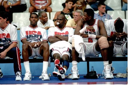 1992 Barcelona Summer Olympic Games -  Magic Johnson, Michael Jordan, Patrick Ewing.

Xxx Dream Team 435 Jpg S Oly Bko