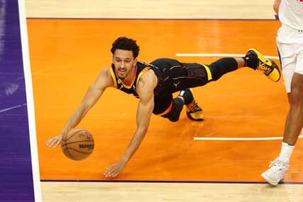 Apr 25, 2023; Phoenix, Arizona, USA; Phoenix Suns guard Landry Shamet dives for a loose ball against the Los Angeles Clippers during the second half in game five of the 2023 NBA playoffs at Footprint Center. Mandatory Credit: Mark J. Rebilas-USA TODAY Sports
