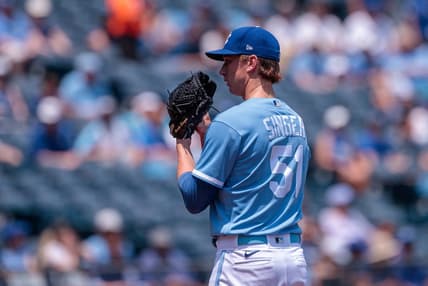 Jun 4, 2023; Kansas City, Missouri, USA; Kansas City Royals starting pitcher Brady Singer (51) on the mound during the first inning against the Colorado Rockies  at Kauffman Stadium. Mandatory Credit: William Purnell-USA TODAY Sports