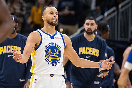 Dec 13, 2021; Indianapolis, Indiana, USA; Golden State Warriors guard Stephen Curry (30) reacts to a missed shot in the second half against the Indiana Pacers at Gainbridge Fieldhouse. Mandatory Credit: Trevor Ruszkowski-USA TODAY Sports