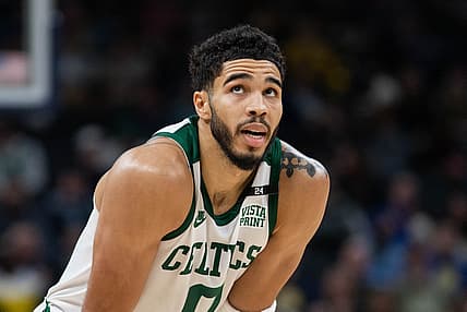 Jan 12, 2022; Indianapolis, Indiana, USA; Boston Celtics forward Jayson Tatum (0) in the second half against the Indiana Pacers at Gainbridge Fieldhouse. Mandatory Credit: Trevor Ruszkowski-USA TODAY Sports