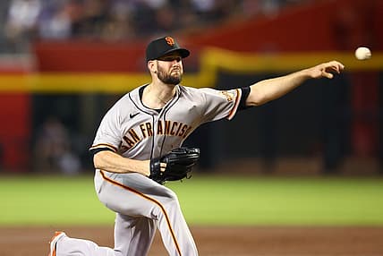 Jul 5, 2022; Phoenix, Arizona, USA; San Francisco Giants pitcher Alex Wood in the third inning against the Arizona Diamondbacks at Chase Field. Mandatory Credit: Mark J. Rebilas-USA TODAY Sports