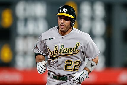Jul 28, 2023; Denver, Colorado, USA; Oakland Athletics right fielder Ramon Laureano (22) rounds the bases on a solo home run in the ninth inning against the Colorado Rockies at Coors Field. Mandatory Credit: Isaiah J. Downing-USA TODAY Sports