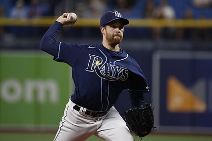 Aug 16, 2021; St. Petersburg, Florida, USA; Tampa Bay Rays starting pitcher Collin McHugh (31) throws a pitch during the second inning against the Baltimore Orioles at Tropicana Field. Mandatory Credit: Kim Klement-USA TODAY Sports