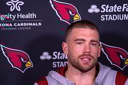 Arizona Cardinals' Zach Ertz speaks during a news conference at the Dignity Health Arizona Cardinals Training Center in Tempe on April 11, 2023.