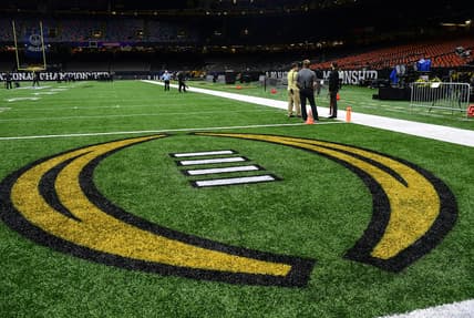 Painted end zone for Clemson with the CFP logo before of the College Football Playoff National Championship game in New Orleans Monday, January 13, 2020.

Pregame Fans Clemson Lsu Football Cfp National Championship New Orleans