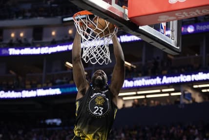 Nov 18, 2022; San Francisco, California, USA; Golden State Warriors forward Draymond Green (23) dunks against the New York Knicks during the third quarter at Chase Center. Mandatory Credit: D. Ross Cameron-USA TODAY Sports