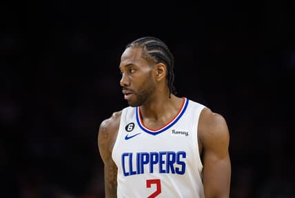 Apr 9, 2023; Phoenix, Arizona, USA; Los Angeles Clippers forward Kawhi Leonard (2) against the Phoenix Suns at Footprint Center. Mandatory Credit: Mark J. Rebilas-USA TODAY Sports