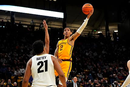 Feb 24, 2022; Boulder, Colorado, USA; Arizona State Sun Devils forward Jalen Graham (2) shoots the ball in the first half against the Arizona State Sun Devils at the CU Events Center. Mandatory Credit: Ron Chenoy-USA TODAY Sports