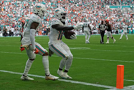 Miami Dolphins' Jaylen Waddle and Tyreek Hill