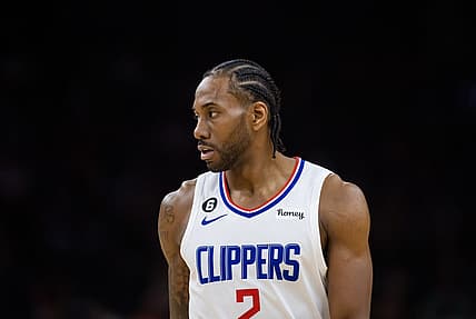 Apr 9, 2023; Phoenix, Arizona, USA; Los Angeles Clippers forward Kawhi Leonard (2) against the Phoenix Suns at Footprint Center. Mandatory Credit: Mark J. Rebilas-USA TODAY Sports