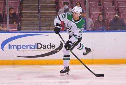 May 3, 2021; Sunrise, Florida, USA; Dallas Stars left wing Joel Kiviranta (25) passes the puck against the Florida Panthers during the first period at BB&T Center. Mandatory Credit: Jasen Vinlove-USA TODAY Sports