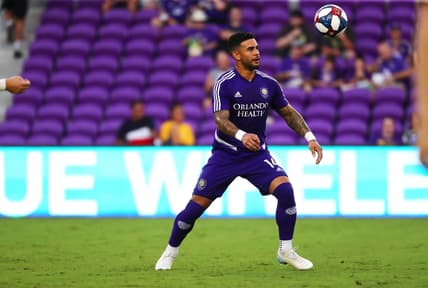 Aug 23, 2019; Orlando, FL, USA; Orlando City SC forward Dom Dwyer (14) prior to the game at Exploria Stadium. Mandatory Credit: Kim Klement-USA TODAY Sports