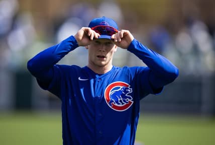 Feb 26, 2023; Phoenix, Arizona, USA; Chicago Cubs outfielder Pete Crow-Armstrong against the Los Angeles Dodgers during a spring training game at Camelback Ranch-Glendale. Mandatory Credit: Mark J. Rebilas-USA TODAY Sports