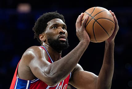 Jan 3, 2022; Philadelphia, Pennsylvania, USA; Philadelphia 76ers center Joel Embiid (21) plays against the Houston Rockets at Wells Fargo Center. Mandatory Credit: Bill Streicher-USA TODAY Sports