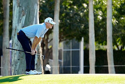 Steve Flesch looks over his putt on the ninth hole during round one of the Charles Schwab Cup at Phoenix Country Club. Mandatory Credit: Rob Schumacher-USA TODAY Sports