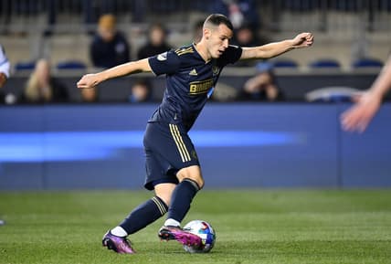 Apr 2, 2022; Philadelphia, Pennsylvania, USA; Philadelphia Union midfielder Daniel Gazdag (6) controls the ball in the second half against Charlotte FC at Subaru Park. Mandatory Credit: Kyle Ross-USA TODAY Sports
