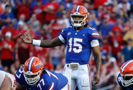 Sep 3, 2022; Gainesville, Florida, USA; Florida Gators quarterback Anthony Richardson (15) during the first quarter at Steve Spurrier-Florida Field. Mandatory Credit: Kim Klement-USA TODAY Sports