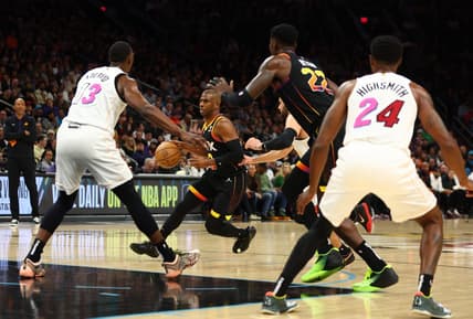 Jan 6, 2023; Phoenix, Arizona, USA; Phoenix Suns guard Chris Paul (3) against the Miami Heat in the first half at Footprint Center. Mandatory Credit: Mark J. Rebilas-USA TODAY Sports
