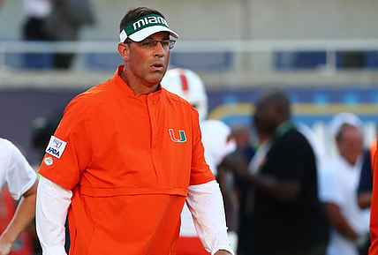 Aug 24, 2019; Orlando, FL, USA; Miami Hurricanes offensive coordinator Dan Enos prior to the game at Camping World Stadium. Mandatory Credit: Kim Klement-USA TODAY Sports