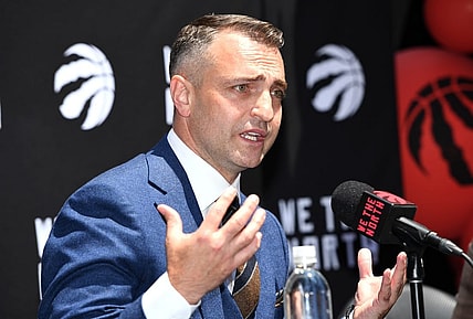 Jun 13, 2023; Toronto, Ontario, Canada;  Toronto Raptors new head coach Darko Rajakovic speaks to the media during an introductory media conference at Scotiabank Arena. Mandatory Credit: Dan Hamilton-USA TODAY Sports