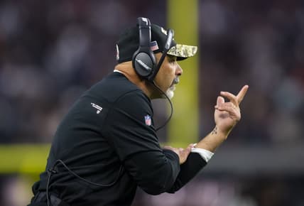 Nov 21, 2021; Paradise, Nevada, USA; Las Vegas Raiders interim head coach Rich Bisaccia against the Cincinnati Bengals at Allegiant Stadium. Mandatory Credit: Mark J. Rebilas-USA TODAY Sports