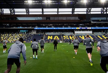 Nashville SC   s sprint during practice inside at GEODIS Park  in Nashville, Tenn., Tuesday, April 12, 2022.

Stadiium Tour 019