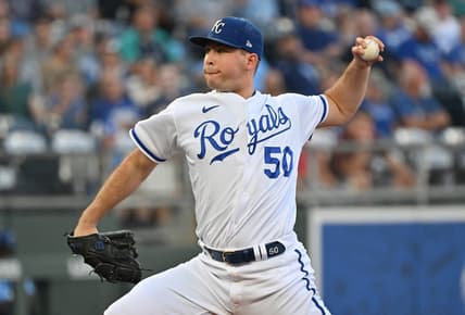Sep 24, 2022; Kansas City, Missouri, USA;  Kansas City Royals starting pitcher Kris Bubic (50) delivers against the Seattle Mariners during the first inning at Kauffman Stadium. Mandatory Credit: Peter Aiken-USA TODAY Sports