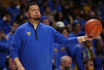 Feb 22, 2022; Pittsburgh, Pennsylvania, USA;  Pittsburgh Panthers head coach Jeff Capel during the first half at the Petersen Events Center. Mandatory Credit: Charles LeClaire-USA TODAY Sports