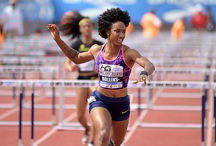 Apr 21, 2018; Torrance, CA, USA; Brianna Rollins-McNeal wins the women's 100m hurdles in a meet-record 12.43  during the 60th Mt. San Antonio College Relays at Murdock Stadium. Mandatory Credit: Kirby Lee-USA TODAY Sports