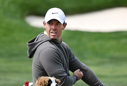 Rory McIlroy warms up in the practice range before a practice round at the PGA Championship.