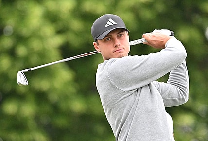 Jun 8, 2023; Toronto, ON, CAN;  Ludvig Aberg plays his tee shot at the 10th hole during the first round of the RBC Canadian Open golf tournament. Mandatory Credit: Dan Hamilton-USA TODAY Sports