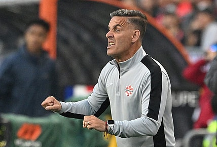 Jun 27, 2023; Toronto, Ontario, CAN; Canada head coach John Herdman reacts to play on the field against Guadeloupe in the second half at BMO Field. Mandatory Credit: Dan Hamilton-USA TODAY Sports