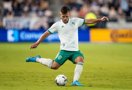 May 18, 2022; Kansas City, Kansas, USA; Colorado Rapids forward Diego Rubio (11) shoots against Sporting Kansas City during the second half at Children's Mercy Park. Mandatory Credit: Jay Biggerstaff-USA TODAY Sports