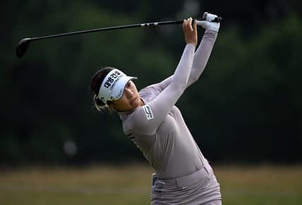 Jun 25, 2021; John's Creek, Georgia, USA; Jeongeun Lee6  plays her shot from the sixth tee during the second round of the KPMG Women's PGA Championship golf tournament at the Atlanta Athletic Club. Mandatory Credit: Adam Hagy-USA TODAY Sports