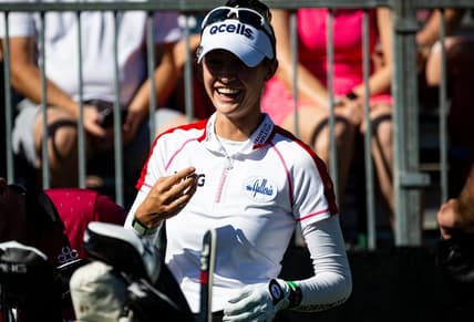Nelly Korda  plays during the first round of the QBE Shootout at Tiburon Golf Club at the Ritz Carlton in Naples on Friday, Dec. 9, 2022. She was paired with Denny McCarthy.  They shot -12.

Qbe005