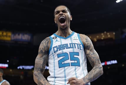 Mar 28, 2023; Oklahoma City, Oklahoma, USA; Charlotte Hornets forward P.J. Washington (25) reacts after a defensive play against the Oklahoma City Thunder during the second half at Paycom Center. Charlotte defeated Oklahoma City 137-134. Mandatory Credit: Alonzo Adams-USA TODAY Sports