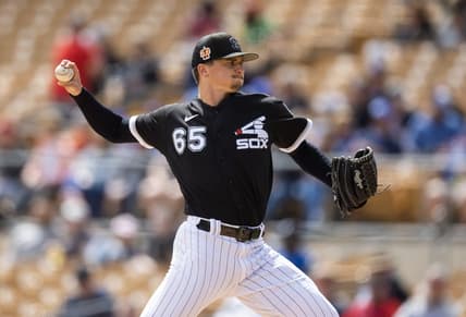 Mar 22, 2023; Phoenix, Arizona, USA; Chicago White Sox pitcher Davis Martin against the Kansas City Royals during a spring training game at Camelback Ranch-Glendale. Mandatory Credit: Mark J. Rebilas-USA TODAY Sports