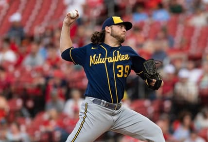 May 17, 2023; St. Louis, Missouri, USA; Milwaukee Brewers starting pitcher Corbin Burnes (39) delivers a pitch in the first inning at Busch Stadium. Mandatory Credit: Paul Halfacre-USA TODAY Sports