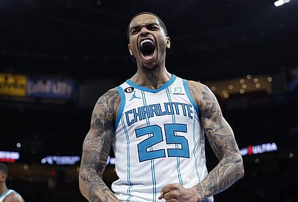 Mar 28, 2023; Oklahoma City, Oklahoma, USA; Charlotte Hornets forward P.J. Washington (25) reacts after a defensive play against the Oklahoma City Thunder during the second half at Paycom Center. Charlotte defeated Oklahoma City 137-134. Mandatory Credit: Alonzo Adams-USA TODAY Sports
